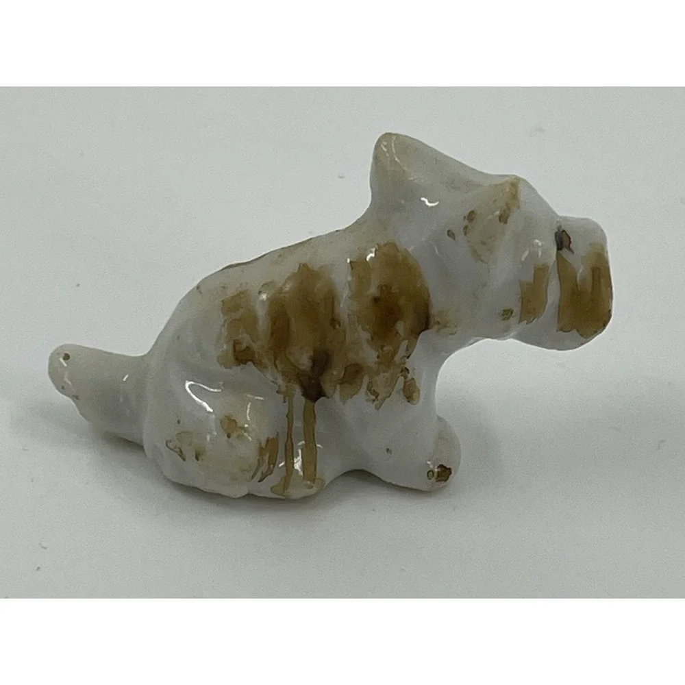Terrier Small Dog w Puppies White Brown Occupied Japan Porcelain‎ Figurines HTF